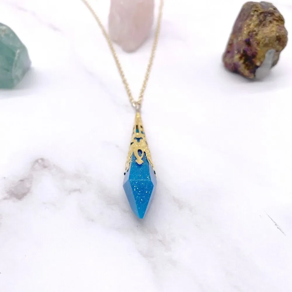 Blue ornate Pendulum Pendant Necklace